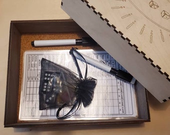 Wooden Yahtzee box with dry erase score sheets