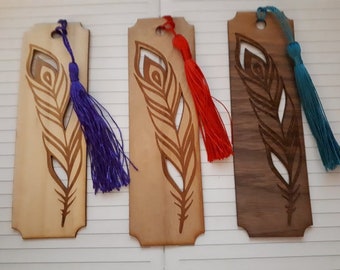 Wood Bookmark with engraved and cut Feather