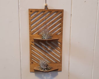 Rectangular Wooden Hanging Air Plant Holder - Holds Two Plants