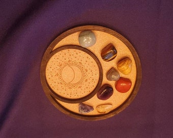 Wooden Crescent Moon and Sun Trinket and Crystal Dish Gift for Her Witch Pagan Accessories Made in Canada