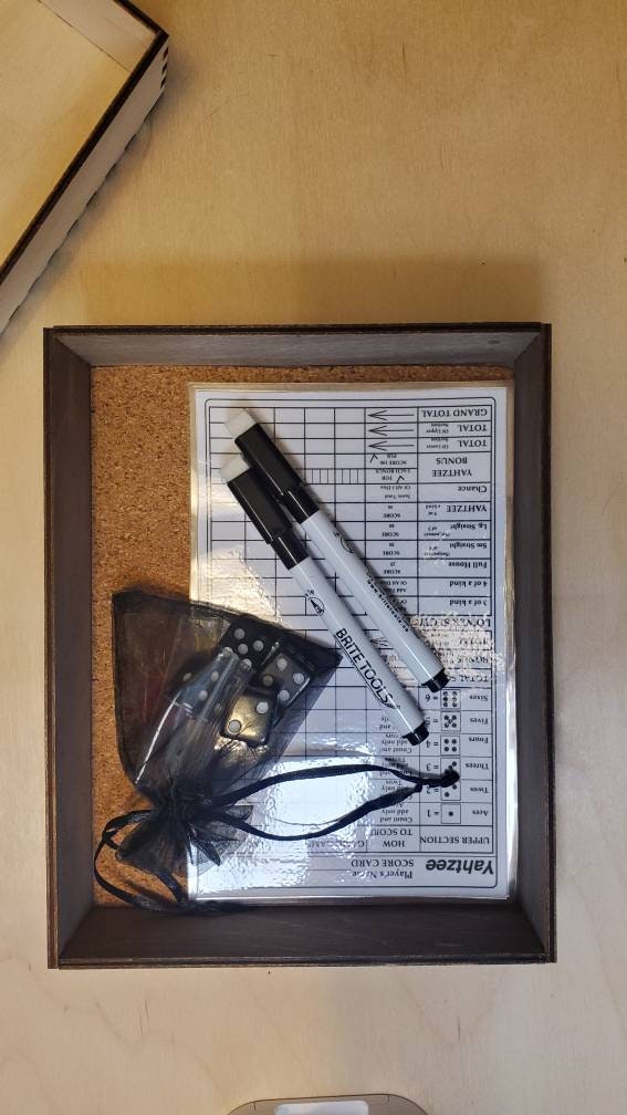 Wooden Yahtzee Box With Dry Erase Score Sheets Etsy