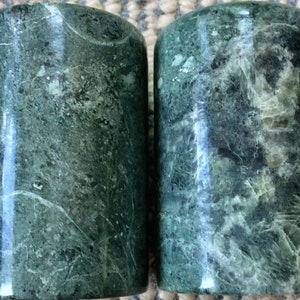 Vintage Granite Salt&Pepper Shakers with Stoppers, 3 1/2 tall by 2 1/4 inches round Solid Natural Stone Kitchen Dining Room Accent Piece