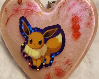 Evee Cherry Blossoms resin Heart Pokémon Pendant