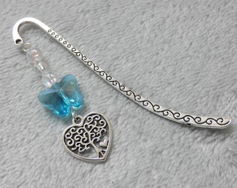 Aqua Butterfly Bookmark / Butterfly Beaded Bookmark for March Birthstone / Metal Charm Bookmark / Fantasy Gift for Women and Girls