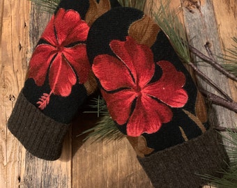 Floral Wool Sweater Mittens