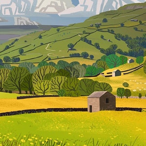 Rolling Hills, Yorkshire Dales, Landscape Illustration, A4, A3 image 3