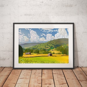 Rolling Hills, Yorkshire Dales, Landscape Illustration, A4, A3 image 2