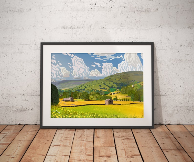 Rolling Hills, Yorkshire Dales, Landscape Illustration, A4, A3 image 2