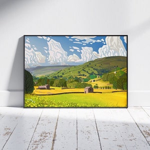 Rolling Hills, Yorkshire Dales, Landscape Illustration, A4, A3 image 1