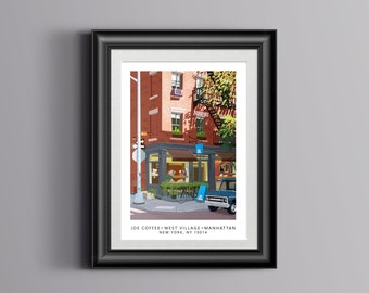 Coffee shop Illustration, West Village, Manhattan, A4, A3