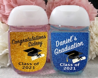 Etiqueta de favor de desinfectante de manos de fiesta de graduación, favores de fiesta de graduación, favores de fiesta de graduación, clase de 2022, desinfectantes de manos de graduación