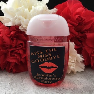 Kiss the Miss Goodbye Hand Sanitizer Favor Label, Bachelorette Party Favor, Hen Party Favor, Kiss the Miss Goodbye, Lips
