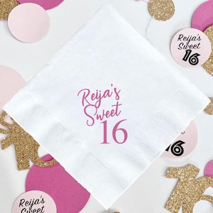 Personalized Sweet 16 Napkins, Sweet 16 Party Napkins, Sweet 16 Favors, Sweet 16 Party Decor, Sweet Sixteen Decorations, 16th Birthday Party