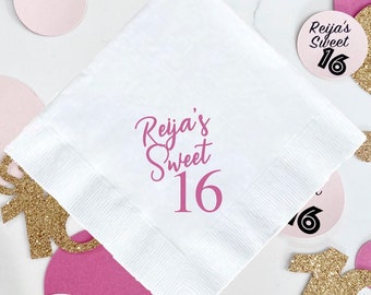 Personalized Sweet 16 Napkins, Sweet 16 Party Napkins, Sweet 16 Favors, Sweet 16 Party Decor, Sweet Sixteen Decorations, 16th Birthday Party