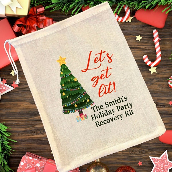 Let's Get Lit Christmas Party Favor Bags, Christmas Bachelorette Party Bags, Christmas Hangover Recovery Kit, Neighbor Gift Bag, Office