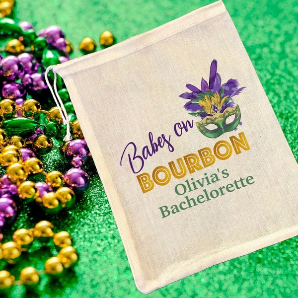 Babes on Bourbon NOLA Party Favor Bags, Bachelorette Party Favor Bags, New Orleans Favor Bags, Mardi Gras Hangover Kit, NOLA Bachelorette