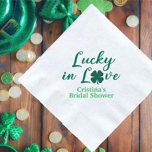 Lucky in Love Napkins, Personalized Napkins, St. Patrick's Day Bridal Shower, Bachelorette Party Napkins, Hen Party, Engagement Party Napkin