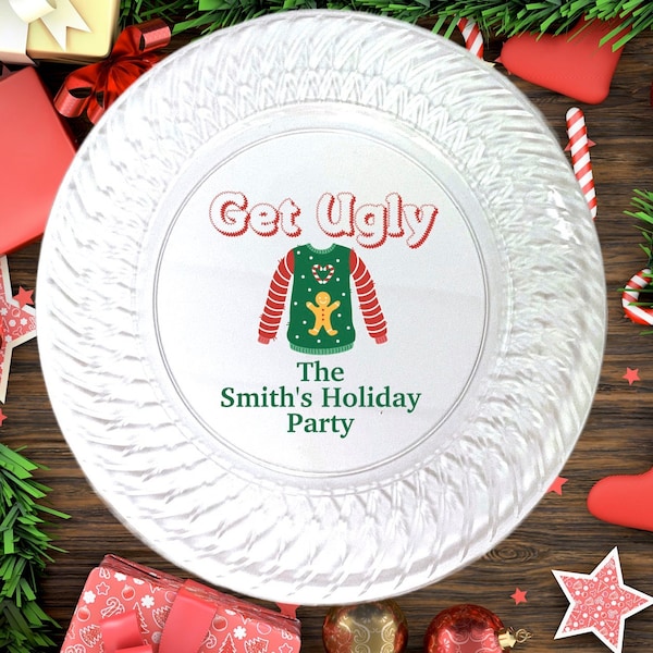 Personalized Ugly Sweater Party Plates, Ugly Sweater Party Decorations, Ugly Sweater Favors,  Christmas Party Decor, Holiday Party Plates