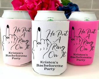 Bachelorette Party Can Coolers, He Put A Ring On It Koozie,  Bridal Shower Koozie, Bachelorette Party Favors, Hen Party Koozies, Bridesmaid