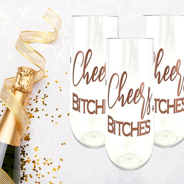 Cheers Bitches Plastic Champagne Flutes, Bachelorette Party Decorations, Bridal Shower Champagne Flutes, Bridesmaid Gifts, Bride To Be Gift