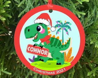 Personalized Dinosaur Kids Christmas Ornament, Children's Christmas Ornament, Dinosaur Ornament, Custom Ornament, Boy Christmas Ornament