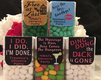Divorce Tic Tac Favor Label, Divorce Party Favor, Break Up Party Favor, Free At Last, Untied the Knot, Kiss Mrs. Goodbye, I'm Done, Tic Tac