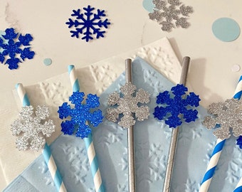 Winter Wonderland Snowflake Straws, Frozen Paper Straws, Snowflake Paper Straws, Winter Onederland Straws, Frozen Decorations, Winter Party