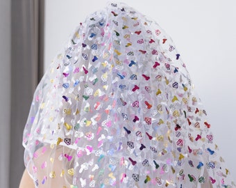 Rainbow Bachelorette Party Veil, Gay Bachelor Party, Multicolor Bride to Be Veil, Bridal Shower Veil, Future Mrs. Veil, Bachelorette Favor