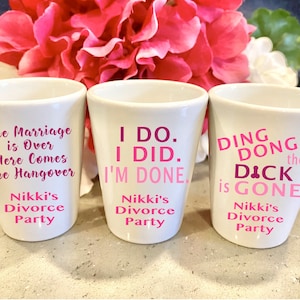 Divorce Shot Glasses, Divorce Shot Glass, Divorce Party Favor, Break Up Party Favor, Free At Last, Untied the Knot, Kiss Mrs. Goodbye, Done