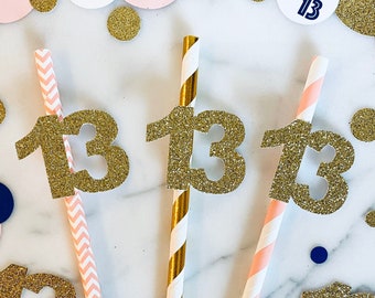 13th Birthday Paper Straws, Thirteenth Birthday Paper Straws, 13th Birthday Party, 13th Birthday Decor, Thirteen Straws, 13th Birthday Straw