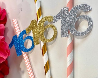 Sweet 16 Paper Straws, Sweet Sixteen Paper Straws, 16th Birthday Party, Sweet 16 Straws, 16th Birthday Straws, Quinceanera Straws, Decor