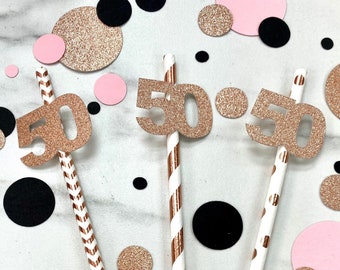 50th Birthday Paper Straws (Qty 10), Fifty Paper Straws, 50th Birthday Party, 50th Birthday Straws, 50 Straws, Party Decor, Fifty & Flawless