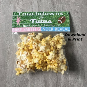 Touchdowns or Tutus Bag Topper, Touchdowns or Tutus Party Favor, Gender Reveal Party Favors, Touchdowns or Tutus, Touchdowns or Tutus Bag image 1