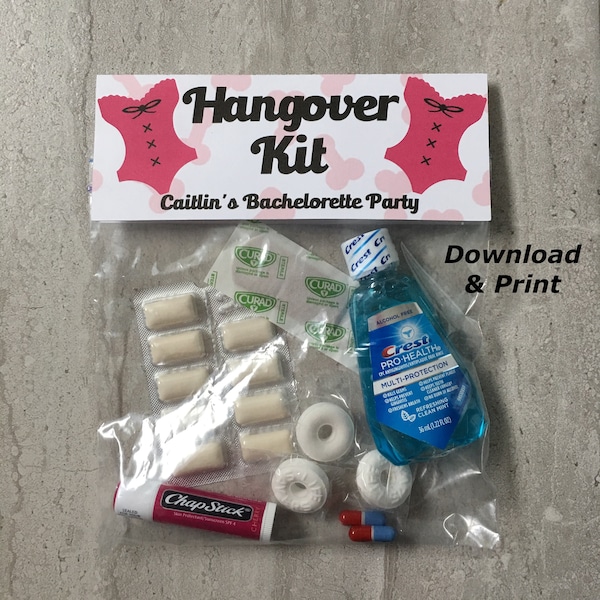 Bachelorette Survival Kit, Hangover Recovery Kit, Hangover Kit, Bachelorette Favors, Bachelorette Party Favors, Hangover Bag Toppers