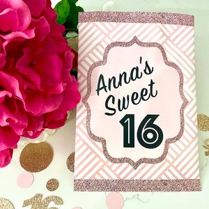 Sweet 16 Chip Bags, Sweet Sixteen Party Favor, Sweet 16 Party Favor, Birthday Party Favor, 16th Birthday Party Chip Bag, Rose Gold Sweet 16