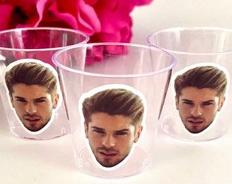 Bachelorette Party Face Shot Glasses, Bachelorette Groom Cups, Engagement Party, Head on a Stick, Fiancé Funny Gag Gift Favors Head Confetti