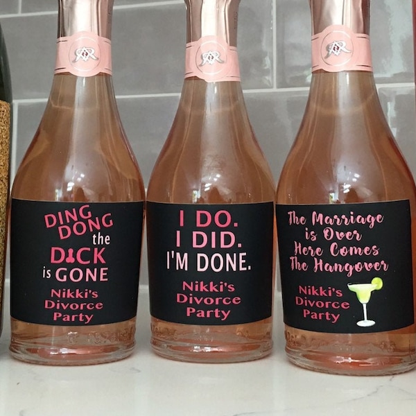 Divorce Mini Champagne Labels, Divorce Party Favor, Break Up Party Favor, Free At Last, Untied the Knot, Kiss Mrs. Goodbye, Champagne, Wine