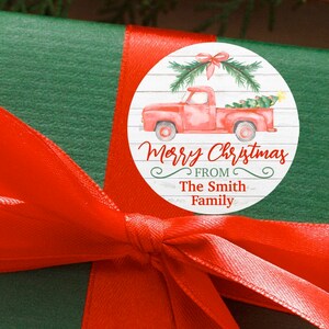 Personalized Vintage Red Truck Christmas Gift Labels, Christmas Stickers, Christmas Gift Tags, Personalized Gift Labels, Rustic Christmas