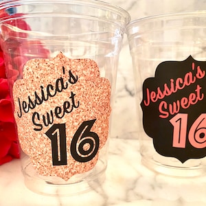 Sweet Sixteen Cups, Sweet 16 Cups, Sweet 16 Drinkware, Sweet 16 Favors, 16th Birthday Party, 16th Bday, Cups, Sweet 16 Decor, Party Supplies