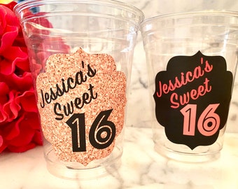 Sweet Sixteen Cups, Sweet 16 Cups, Sweet 16 Drinkware, Sweet 16 Favors, 16th Birthday Party, 16th Bday, Cups, Sweet 16 Decor, Party Supplies