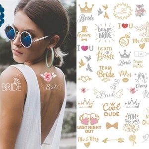 Bachelorette Party Temporary Tattoos, Bachelorette Party Favors, Hen Party Tattoos, Bridal Shower Tattoos, Bachelorette Decor, Metallic