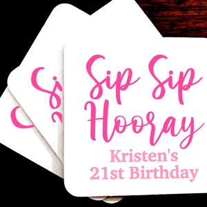 Sip Sip Hooray 21st Birthday Party Coasters, 21st Birthday Party Favors, Disposable, Sip Sip Hooray Coasters, 21 AF, Finally 21, Legal AF