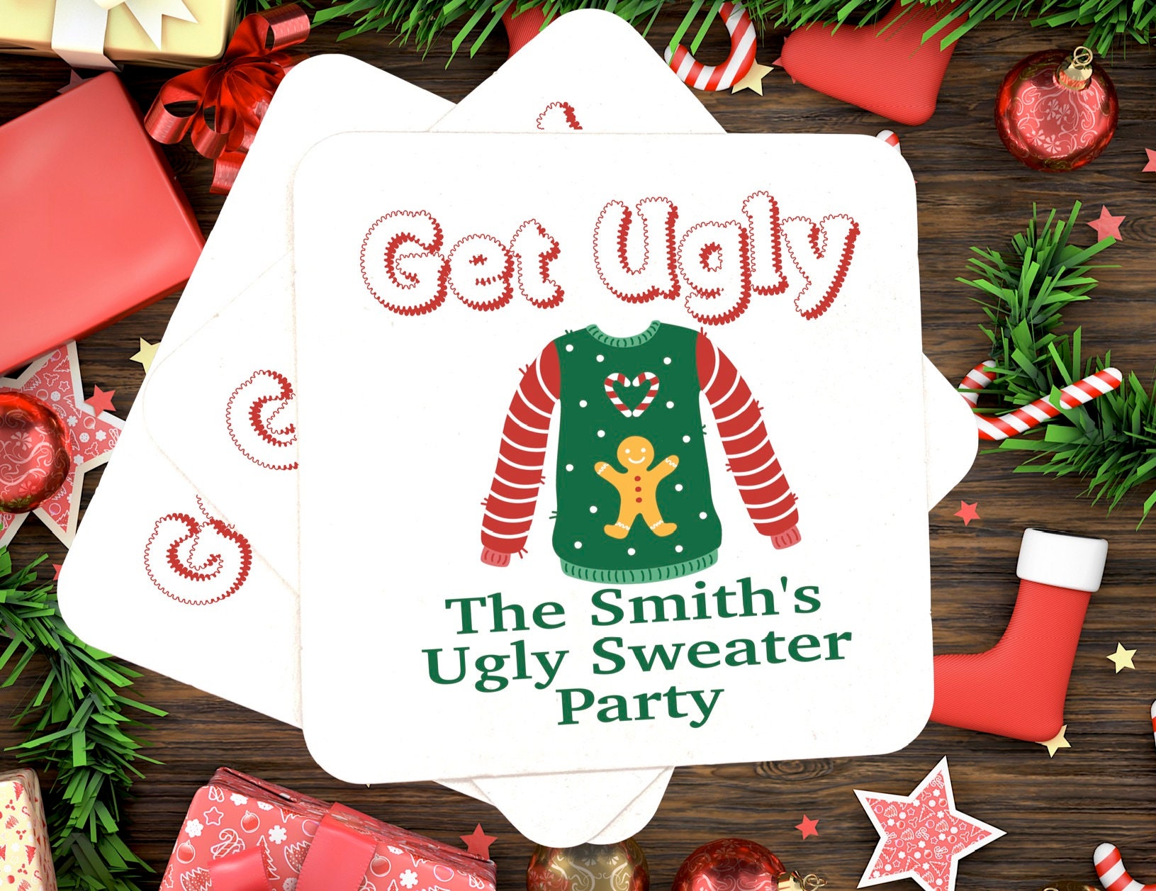 Ugly Sweater Christmas Paper Plates - 8 Count, 9 Inch Disposable Plates With Rudolph Design, Holiday Party Supplies
