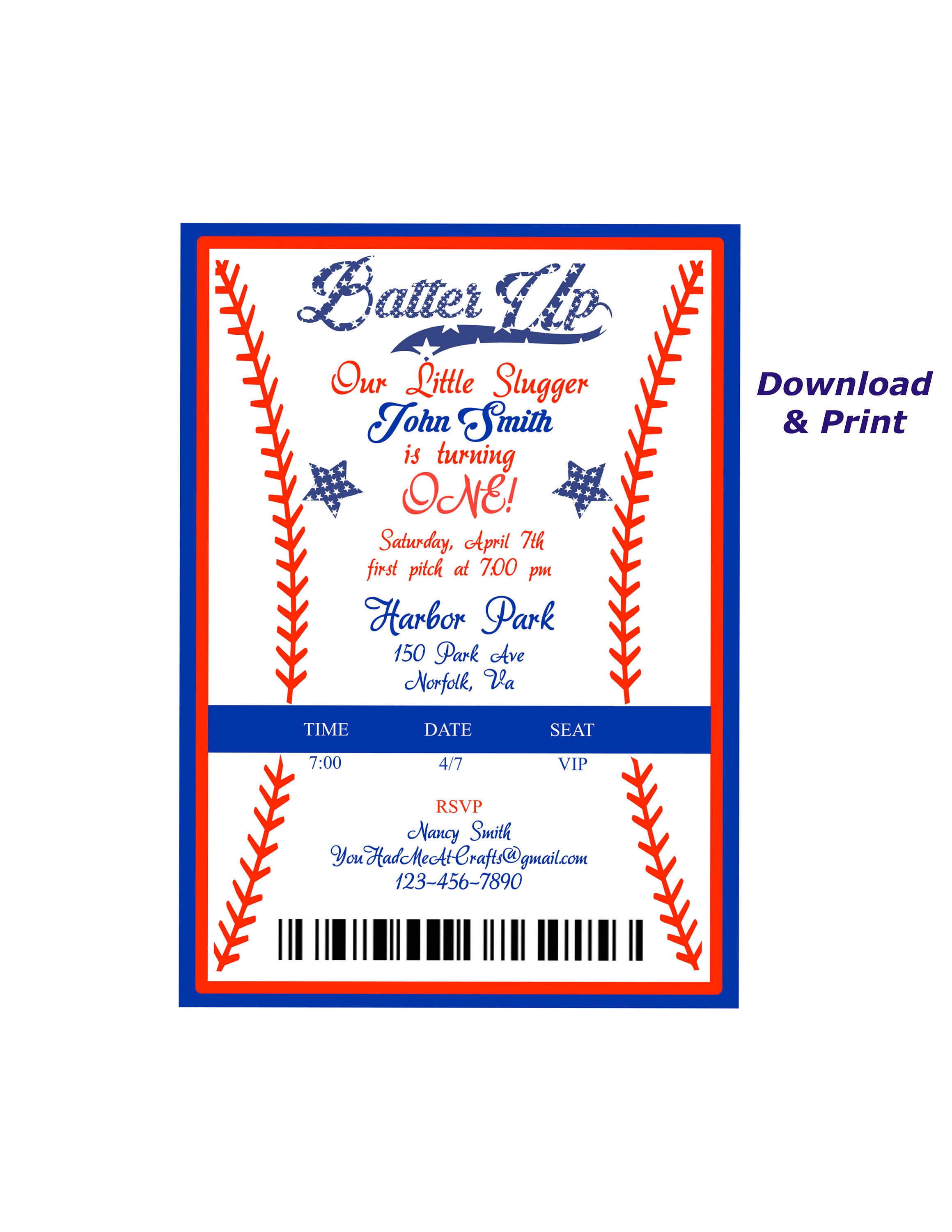Baseball Birthday Party Invitation Printable Baseball | Etsy