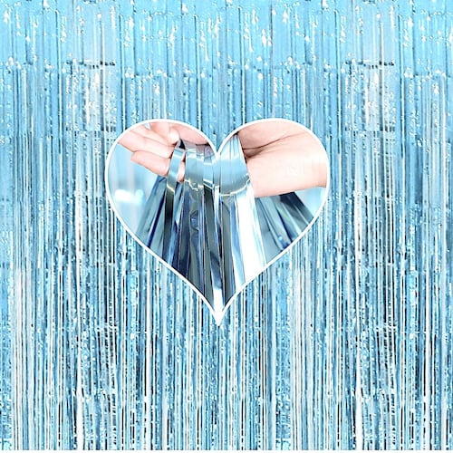 Cortinas de papel de fiesta de despedida de soltera azul hielo congeladas, fondo de foto de cumpleaños, oropel de flecos metálicos, cortina de papel de aluminio azul, bajo el fondo del mar