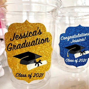 Graduation Cups, Graduation Party Cups, Graduation Party Favor, Commencement Party, Class of 2022, Cap and Gown, School Graduation Party