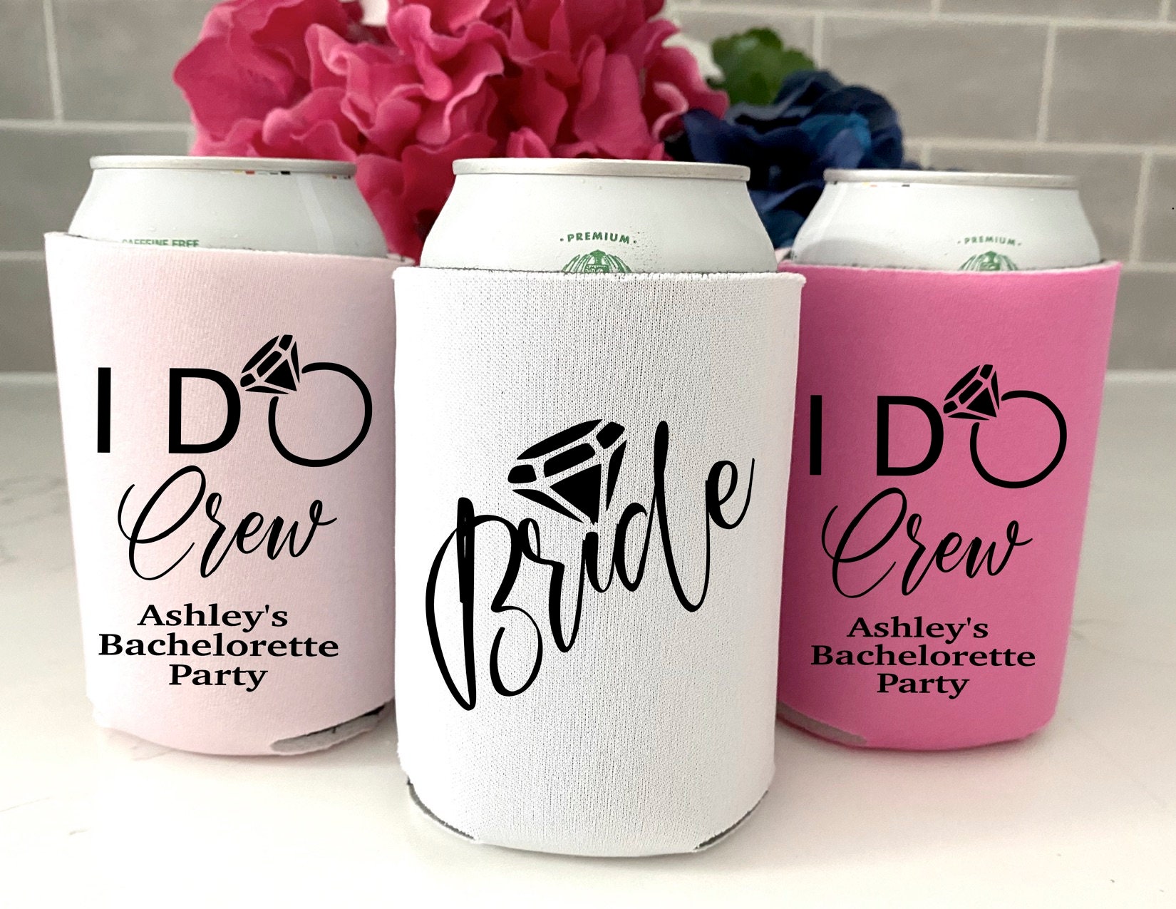 Floral Drink Koozie Favors  Wedding Bridal Shower Can + Bottle Beer Koozies  — Shop Hair Tie Favors + Gifts