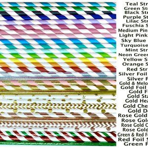 May include: Assortment of colorful striped paper straws with gold foil and rose gold foil straws.  The straws have different patterns including stars, hearts, chevron, and dots.