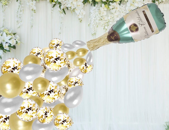 Bouquet de ballons Champagne Or Chromé Et Blanc – Chant-O-Fêtes Party