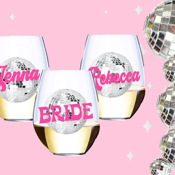 Personalized Disco Ball Wine Glasses Plastic, Bachelorette Party Favors, 21st Birthday Cups, Last Disco, Disco Bridal Shower, Disco Birthday